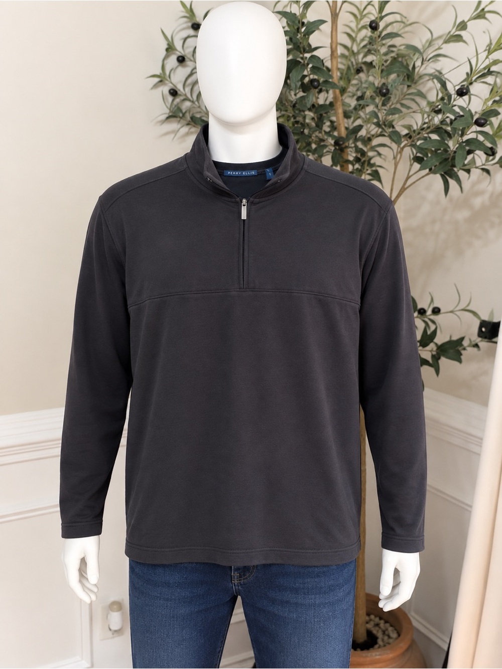Size L Perry Ellis Men's Charcoal Half-Zip Shirt Jacket